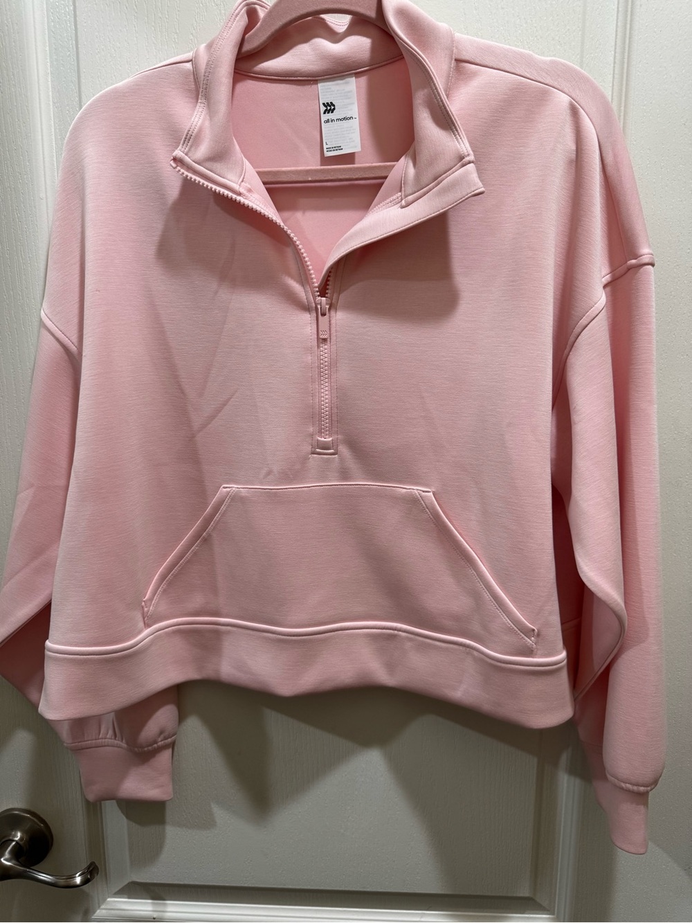 all in motion Pink Half-Zip Kangaroo Pocket Sweatshirt